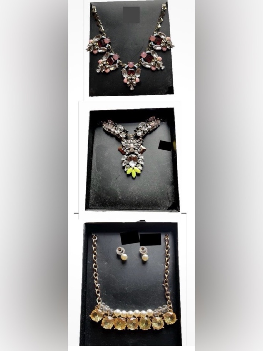Statement Necklace Set 3pc Crystal Rhinestone Gold Tone Jewelry Bundle
